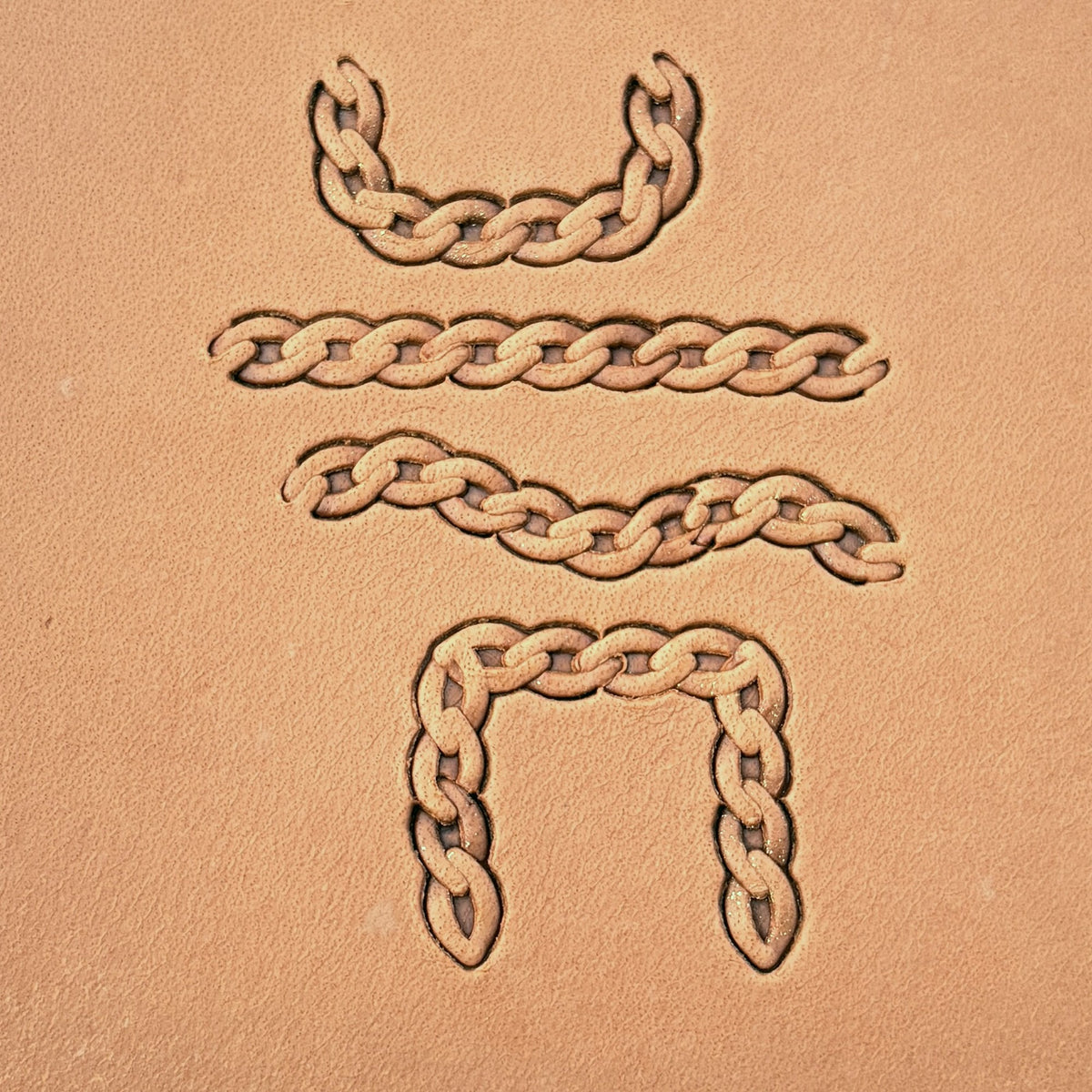 Curb Chain leather stamp set LT435, straight runs, corners and ends combined into a border on leather