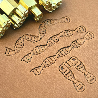 Double Link Chain leather stamp set LT436, brass stamps shown with their impressions on leather