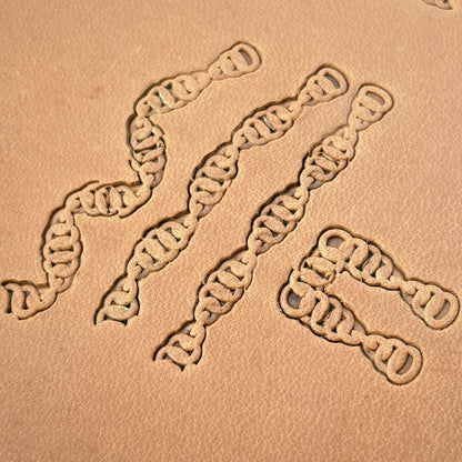 Double Link Chain leather stamp set LT436, straight runs, corners and ends combined into a border on leather