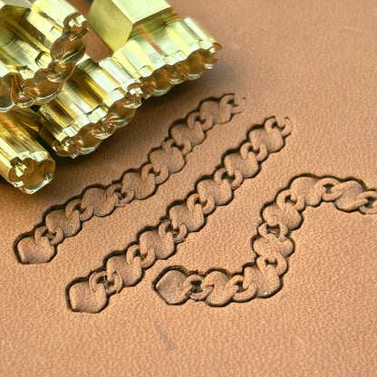 Heavy Curb Chain leather stamp set LT439, brass stamps shown with their impressions on leather