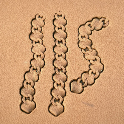 Heavy Curb Chain leather stamp set LT439, straight runs, corners and ends combined into a border on leather