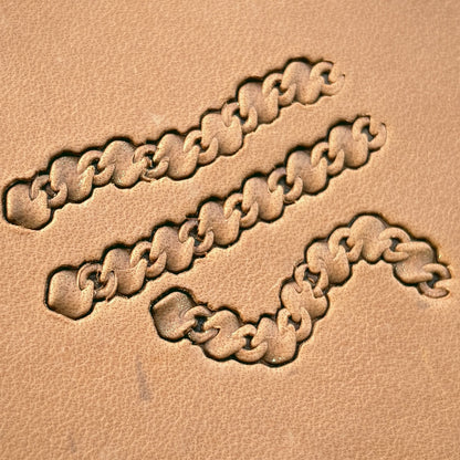 Heavy Curb Chain leather stamp set LT439, straight runs, corners and ends combined into a border on leather