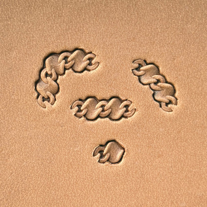 Heavy Curb Chain leather stamp set LT439, each individual piece stamped separately on leather