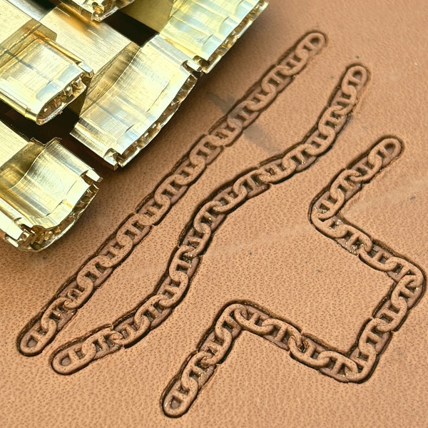 Mariner Chain leather stamp set LT441, brass stamps shown with their impressions on leather