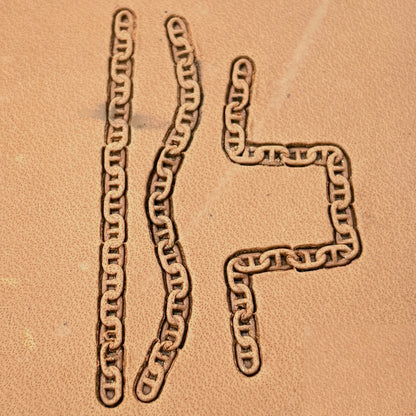 Mariner Chain leather stamp set LT441, straight runs, corners and ends combined into a border on leather