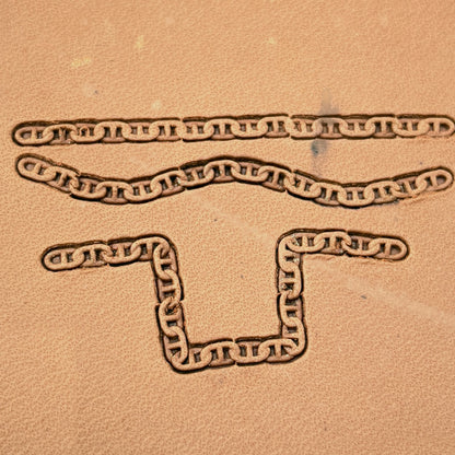 Mariner Chain leather stamp set LT441, straight runs, corners and ends combined into a border on leather