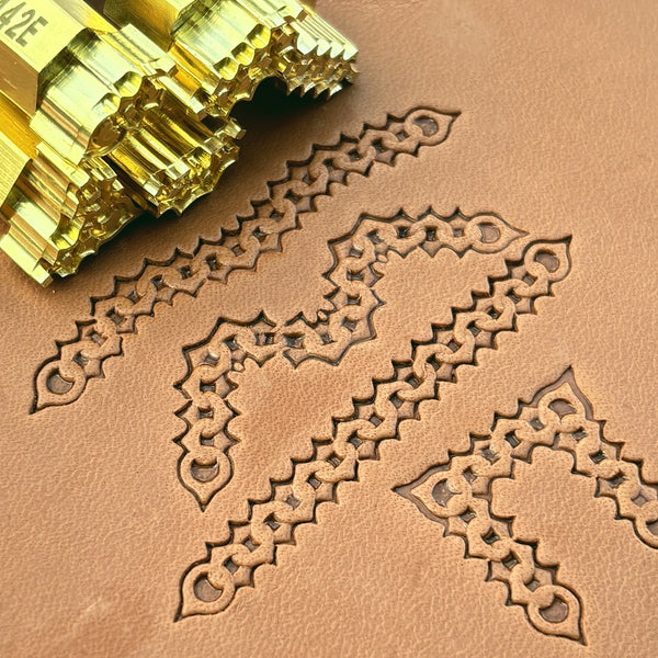 Spiked Chain leather stamp set LT442, brass stamps shown with their impressions on leather