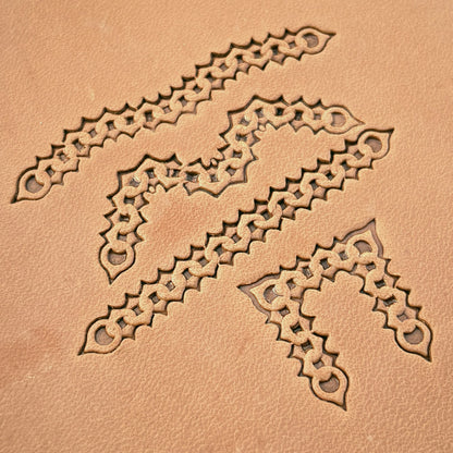 Spiked Chain leather stamp set LT442, straight runs, corners and ends combined into a border on leather