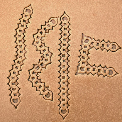 Spiked Chain leather stamp set LT442, straight runs, corners and ends combined into a border on leather
