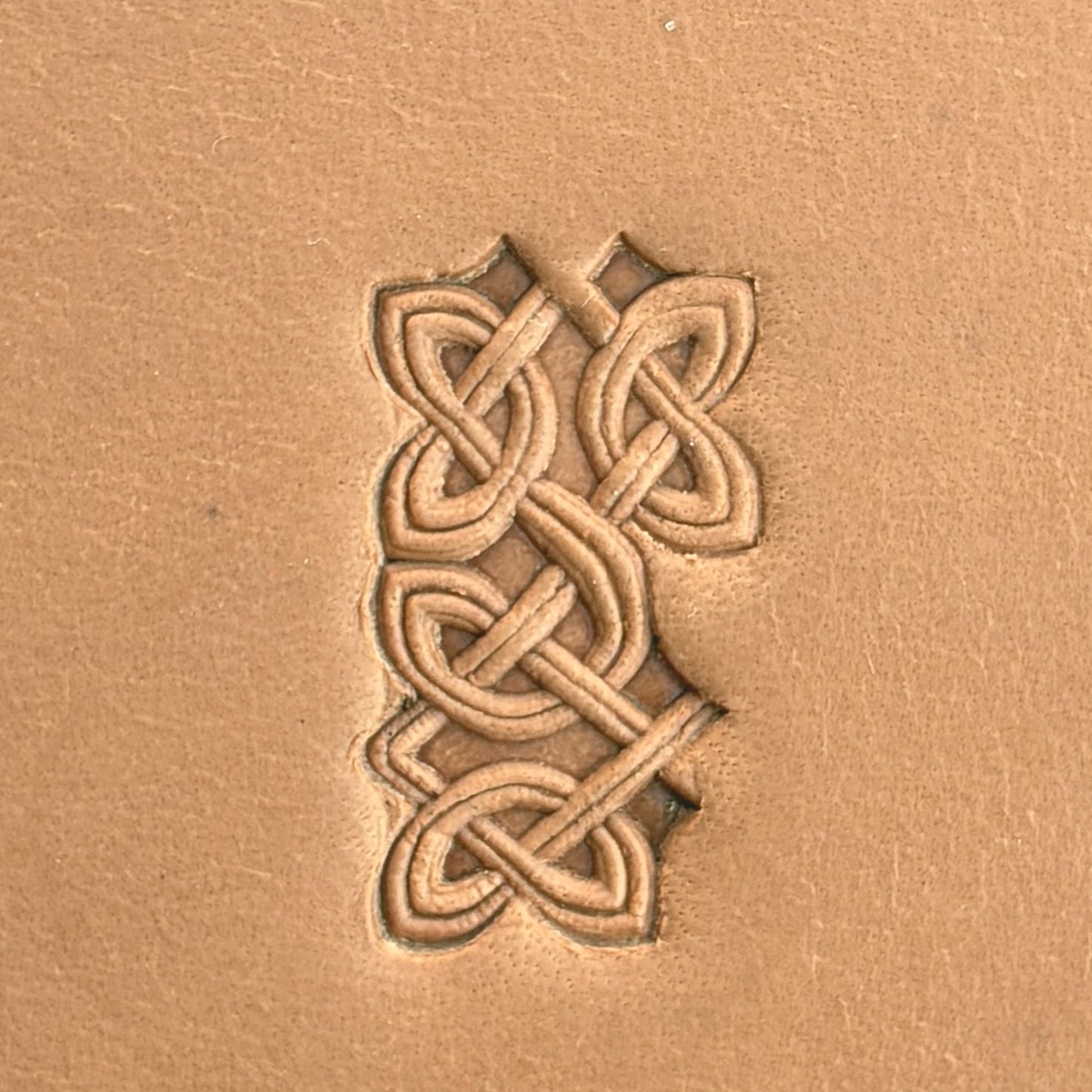 Celtic Knot leather stamp LT500 — single impression on veg-tan leather
