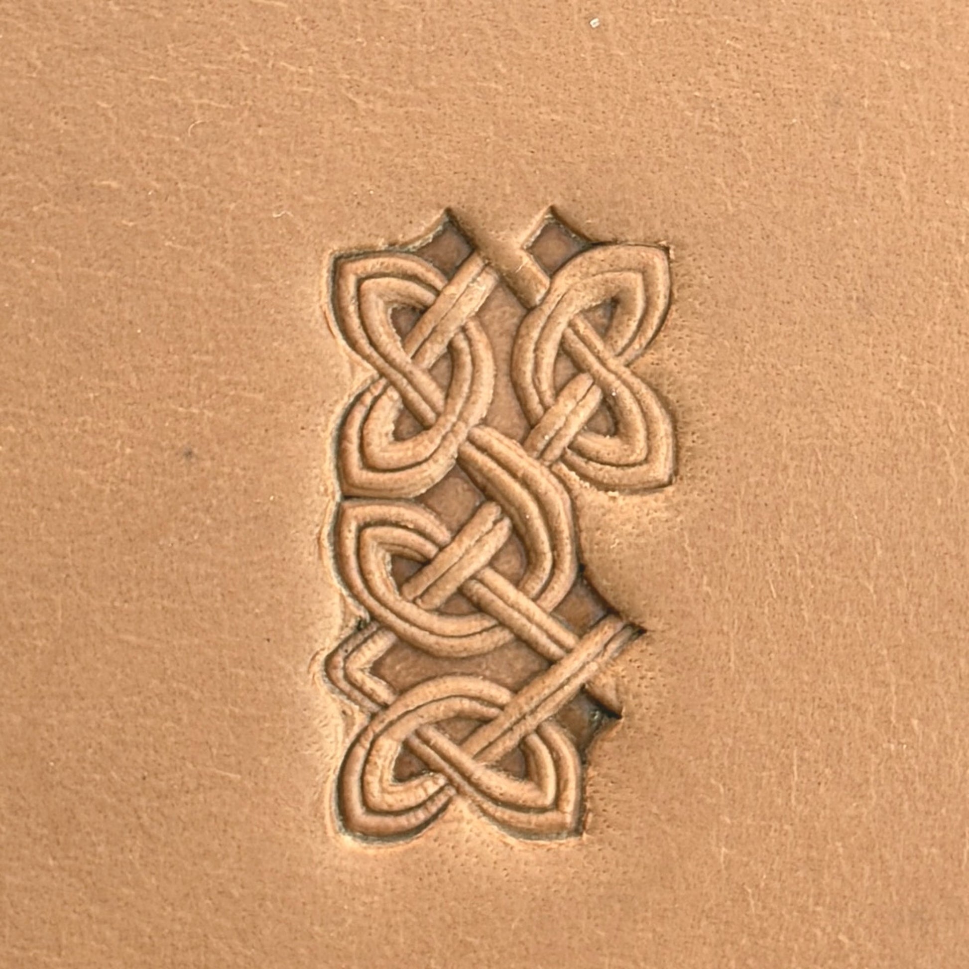 Celtic Knot leather stamp LT500 — single impression on veg-tan leather