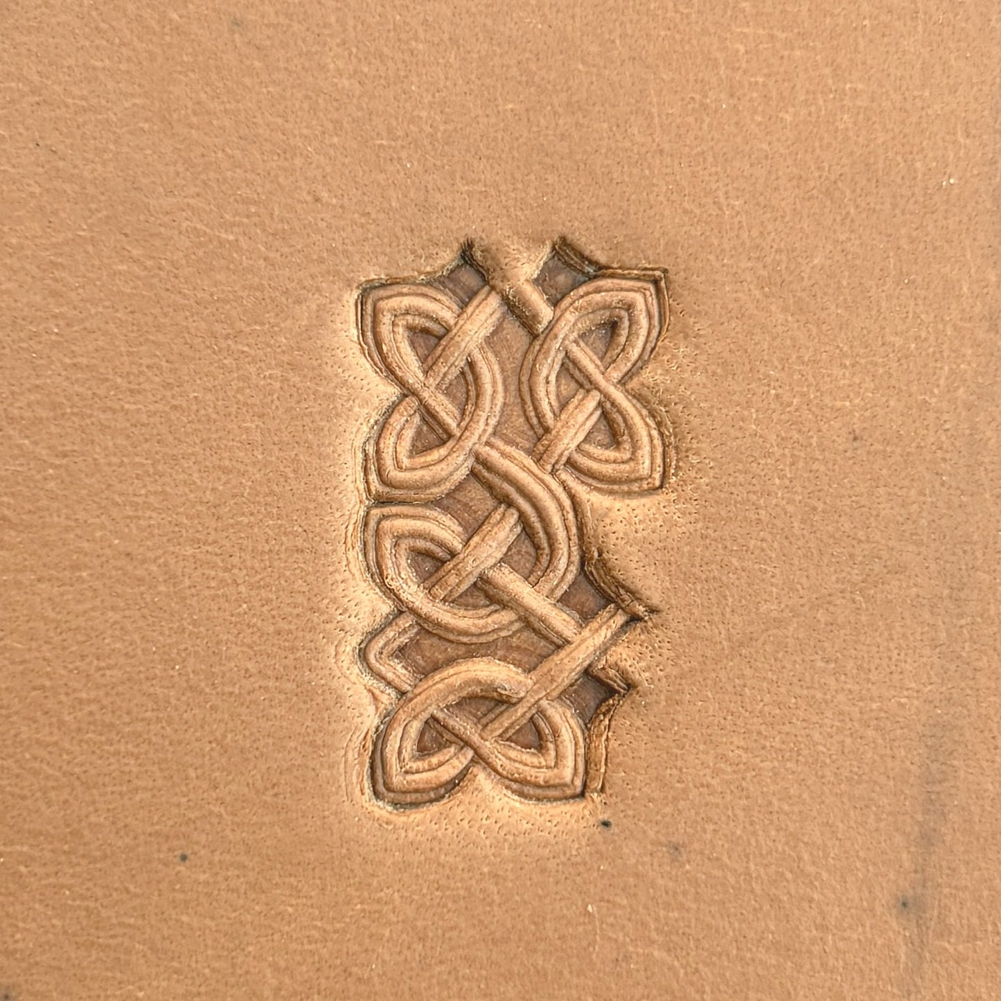 Celtic Knot leather stamp LT501 — single impression on veg-tan leather