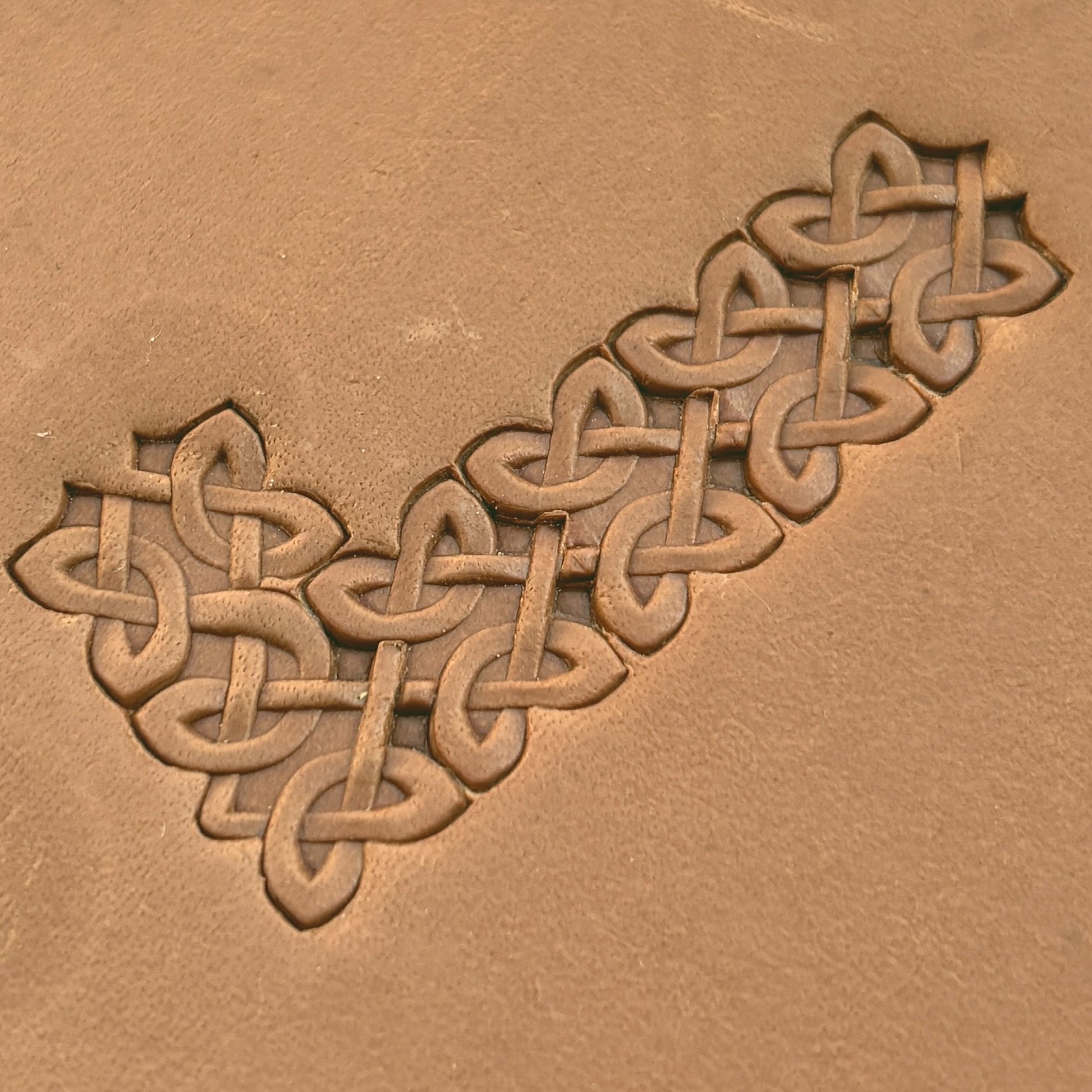 Celtic Knot leather stamp LT502 — pattern imprint on veg-tan leather