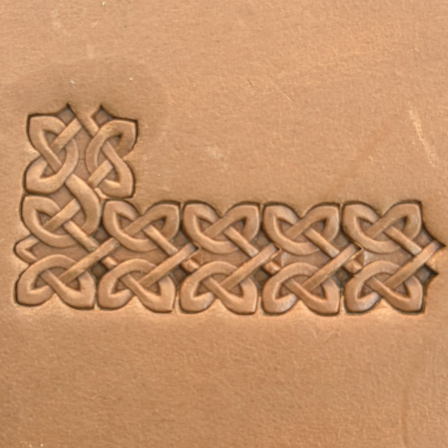 Celtic Knot leather stamp LT502 — pattern imprint on veg-tan leather
