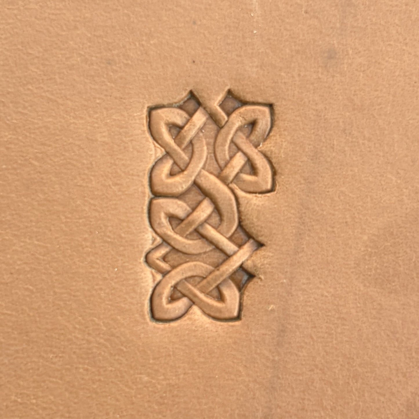 Celtic Knot leather stamp LT502 — single impression on veg-tan leather