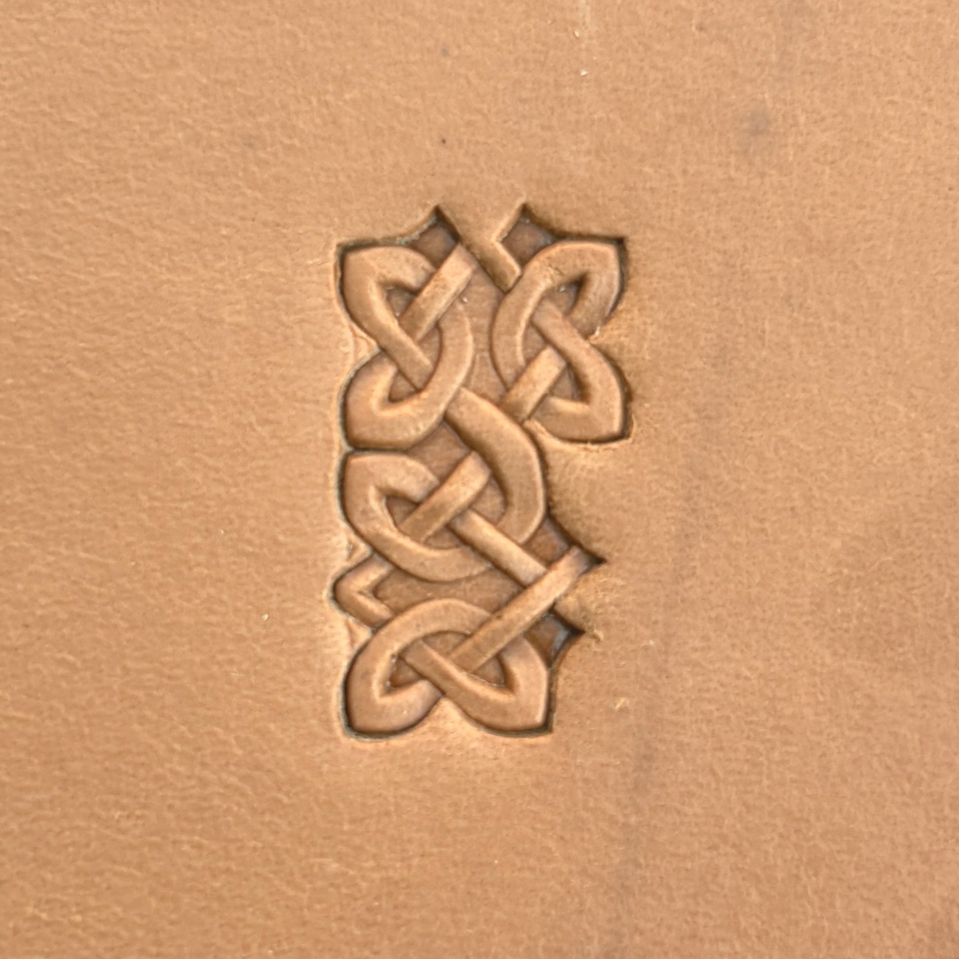 Celtic Knot leather stamp LT502 — single impression on veg-tan leather
