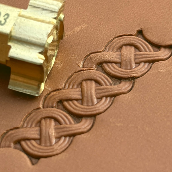 Celtic Knot leather stamp LT503 — brass stamping tool with imprint on natural veg-tan leather