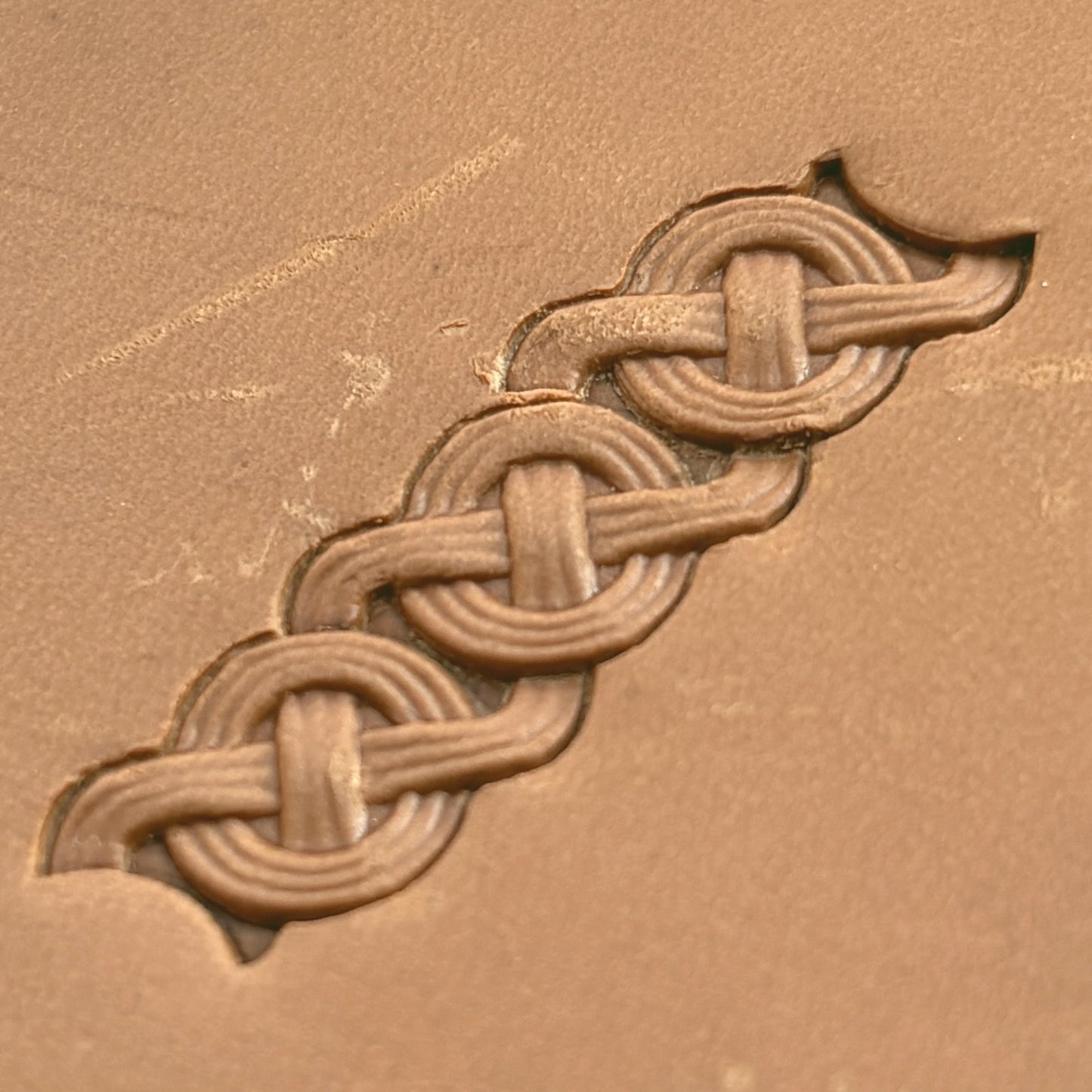 Celtic Knot leather stamp LT503 — pattern imprint on veg-tan leather