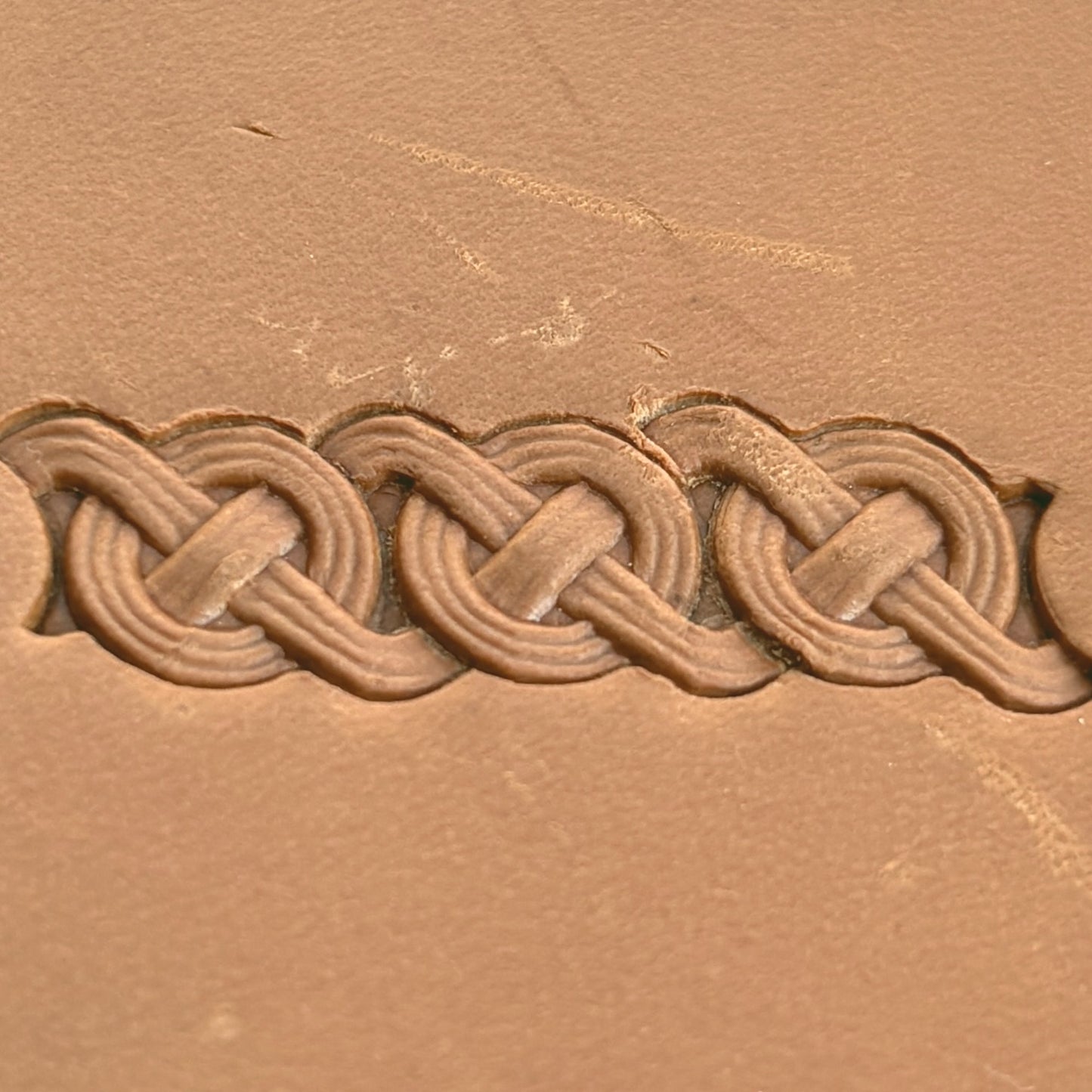 Celtic Knot leather stamp LT503 — pattern imprint on veg-tan leather