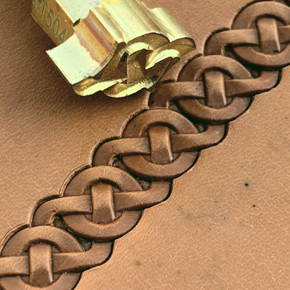 Celtic Knot leather stamp LT504 — brass stamping tool with imprint on natural veg-tan leather