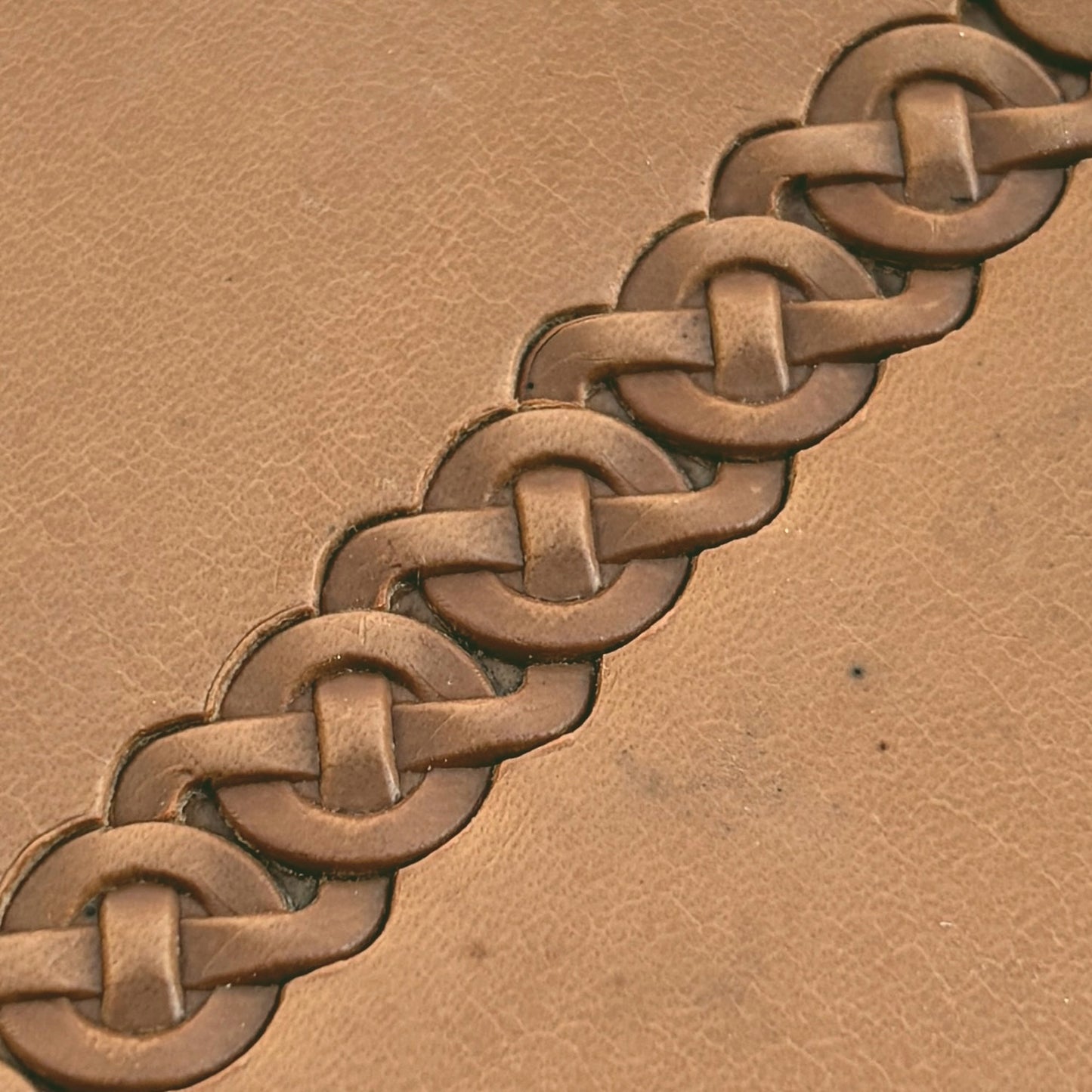 Celtic Knot leather stamp LT504 — pattern imprint on veg-tan leather