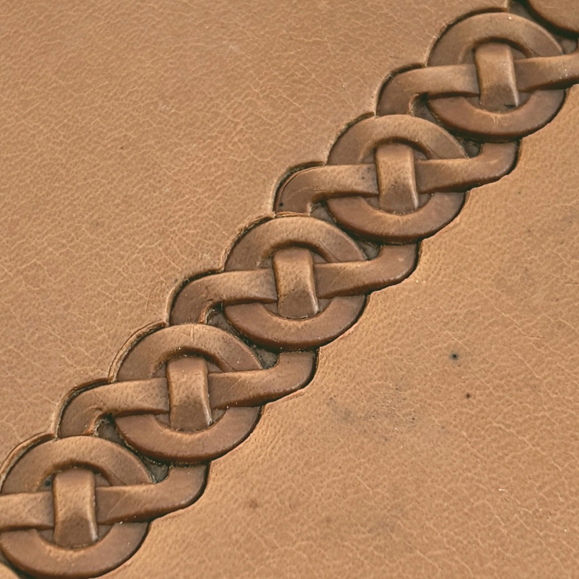 Celtic Knot leather stamp LT504 — pattern imprint on veg-tan leather