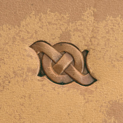 Celtic Knot leather stamp LT504 — single impression on veg-tan leather