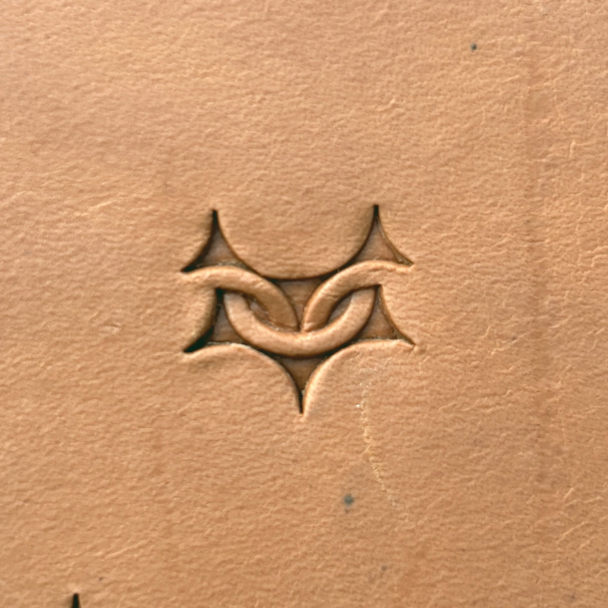 Interlaced Chain leather stamp LT505 — single impression on veg-tan leather