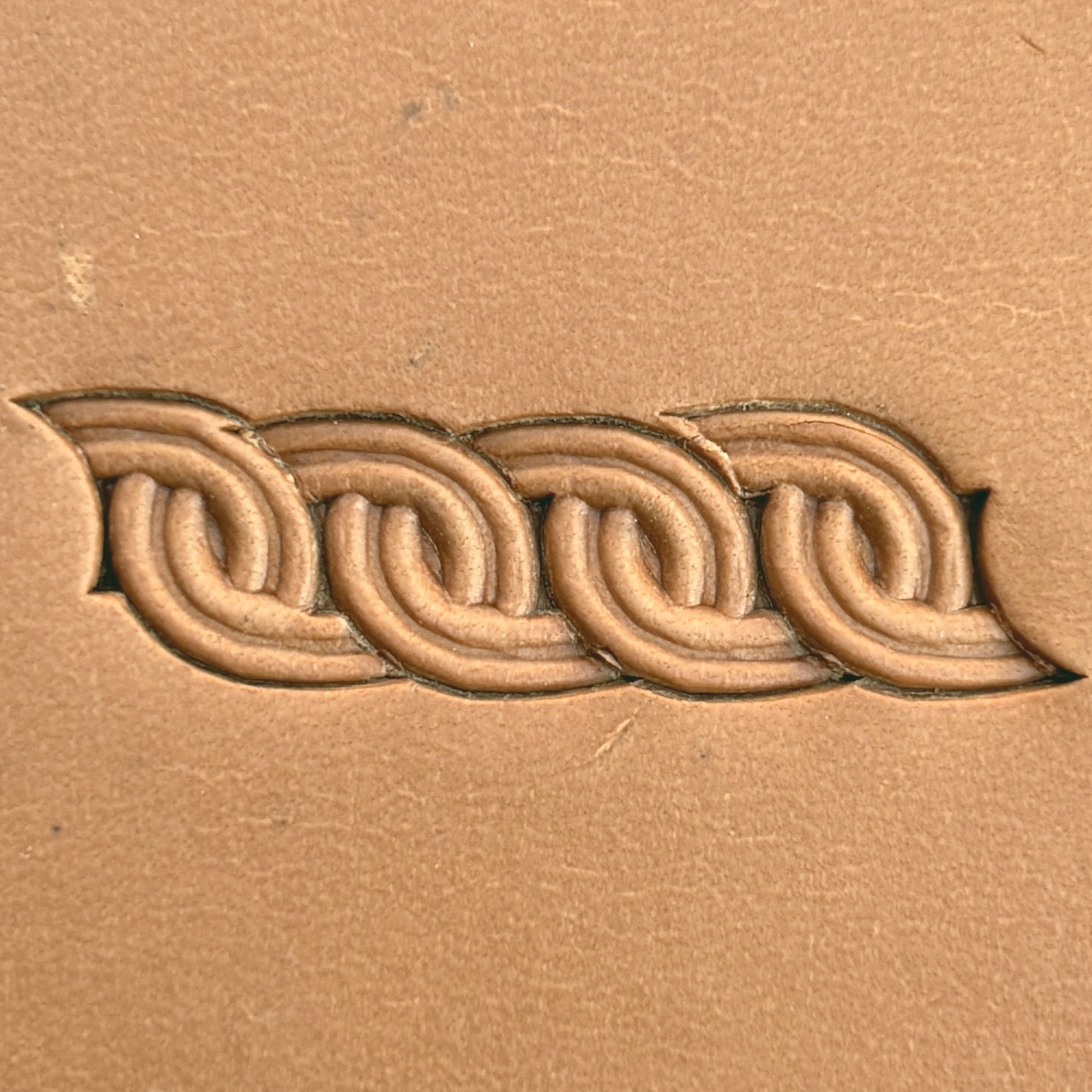 Chain Link Geometric leather stamp LT507 — pattern imprint on veg-tan leather