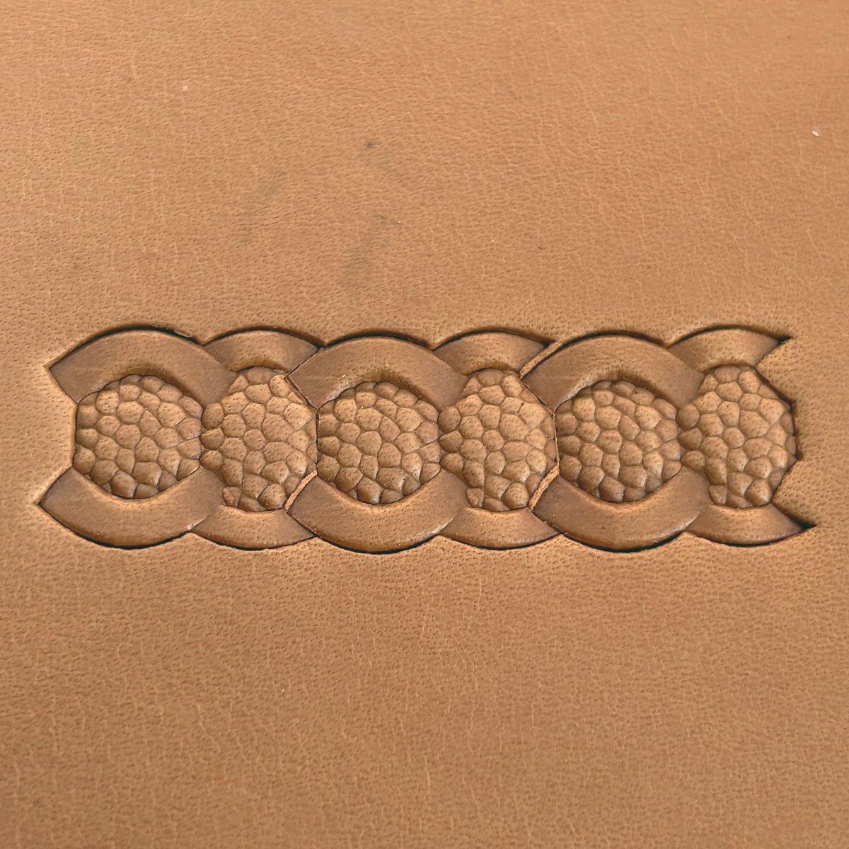 Honeycomb Chain Geometric leather stamp LT508 — pattern imprint on veg-tan leather