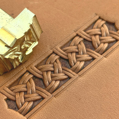 Celtic Knot Basket Weave leather stamp LT509 — brass stamping tool with imprint on natural veg-tan leather