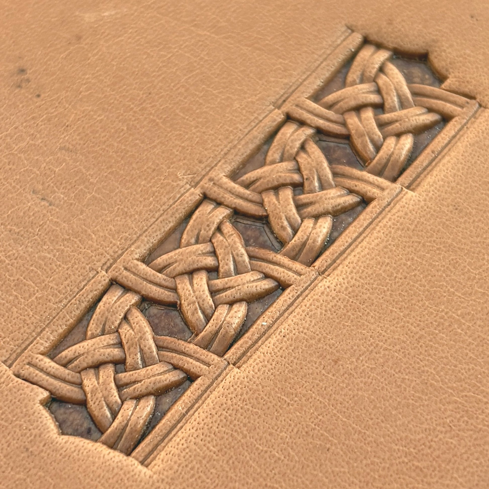 Celtic Knot Basket Weave leather stamp LT509 — pattern imprint on veg-tan leather