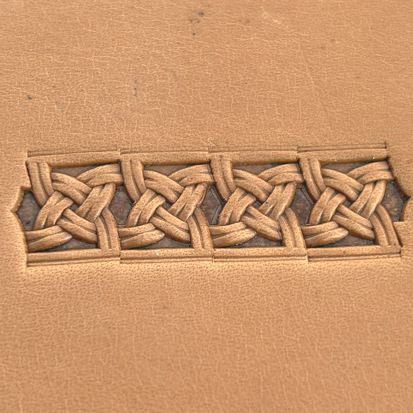 Celtic Knot Basket Weave leather stamp LT509 — pattern imprint on veg-tan leather