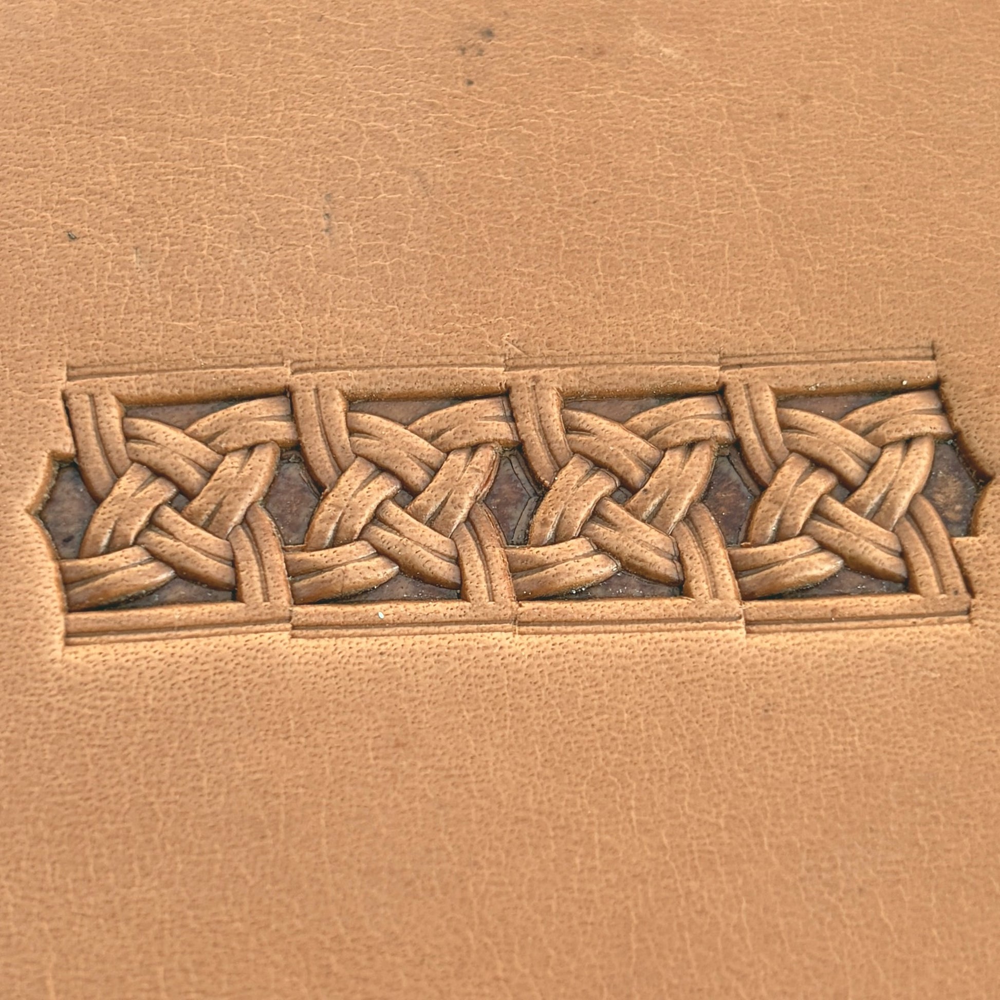 Celtic Knot Basket Weave leather stamp LT509 — pattern imprint on veg-tan leather