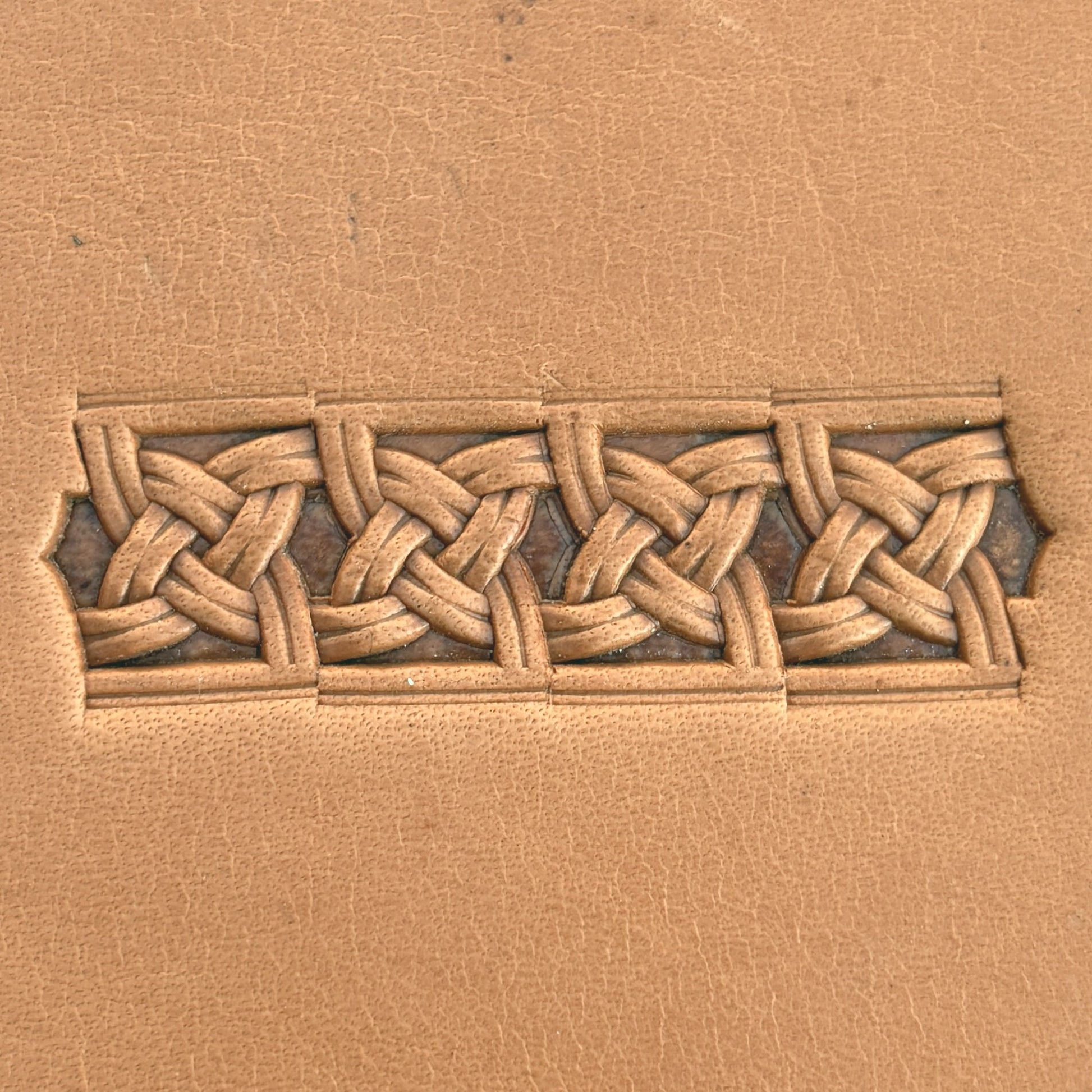 Celtic Knot Basket Weave leather stamp LT509 — pattern imprint on veg-tan leather
