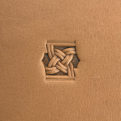 Celtic Knot Basket Weave leather stamp LT509 — single impression on veg-tan leather
