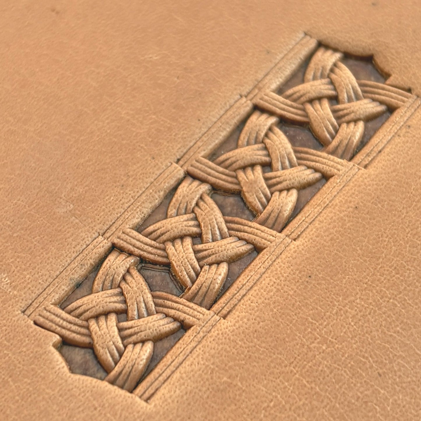 Celtic Weave Basket Weave leather stamp LT510 — pattern imprint on veg-tan leather