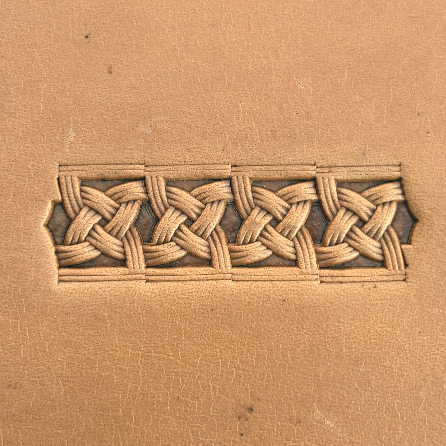 Celtic Weave Basket Weave leather stamp LT510 — pattern imprint on veg-tan leather