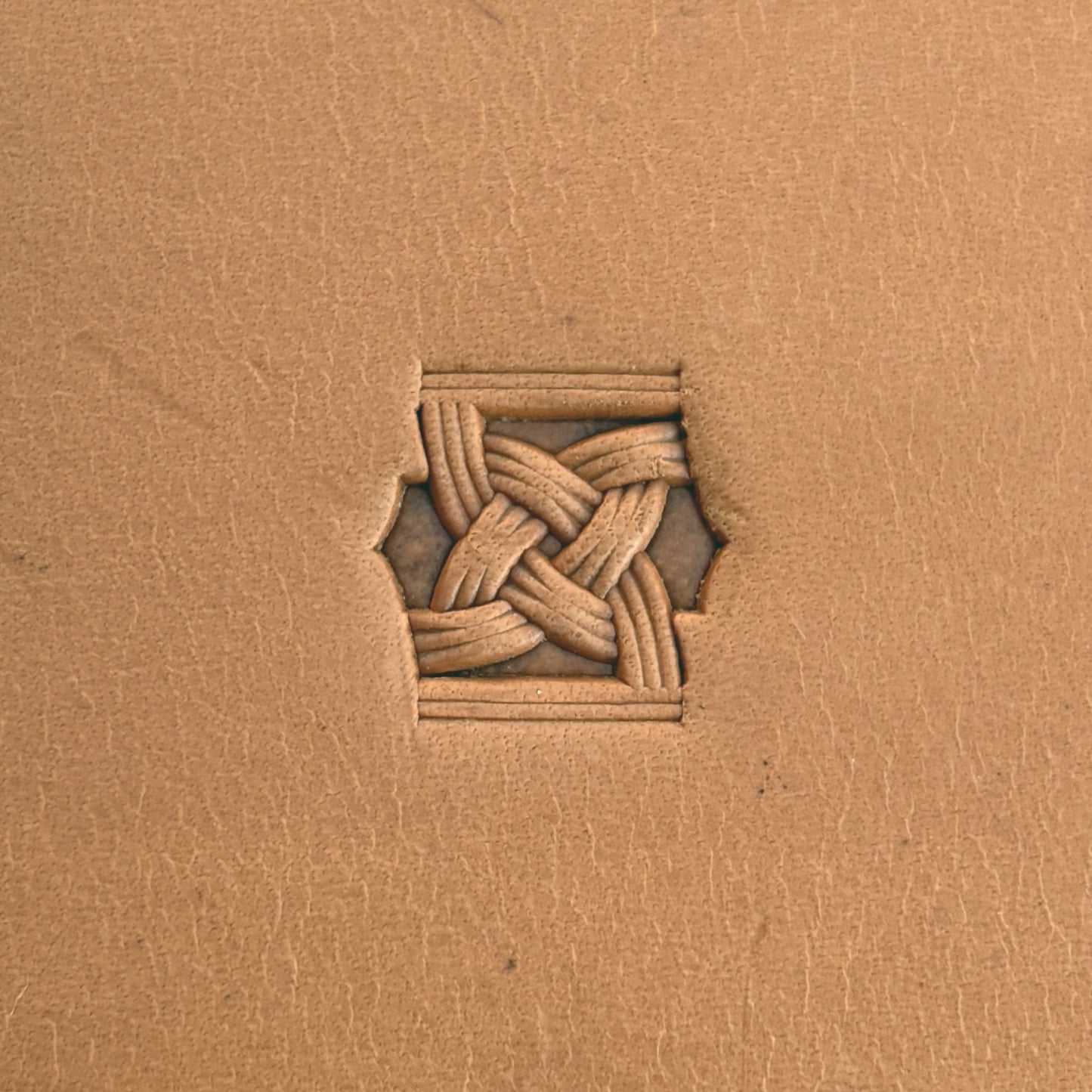 Celtic Weave Basket Weave leather stamp LT510 — single impression on veg-tan leather