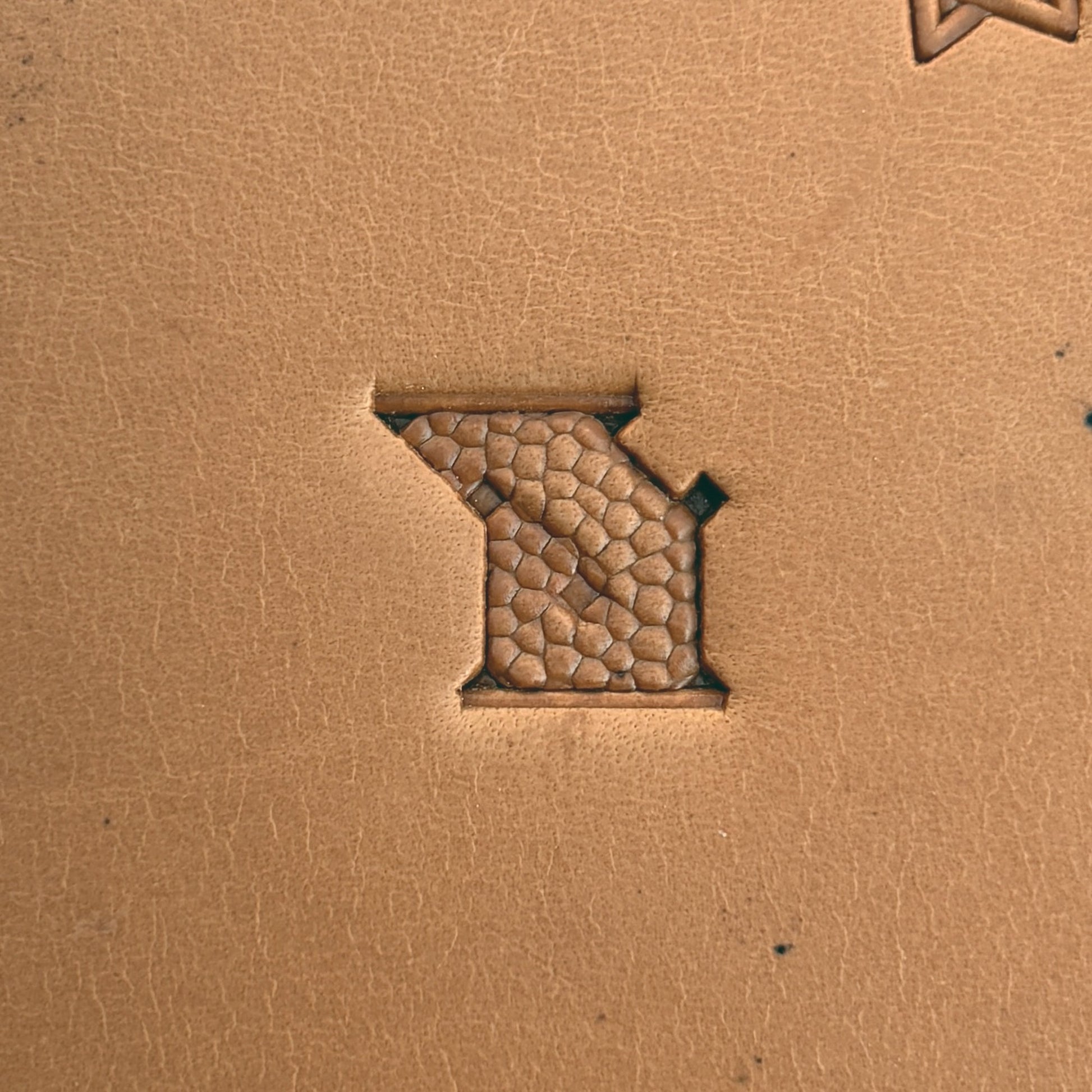 Honeycomb Fill Geometric leather stamp LT514 — single impression on veg-tan leather
