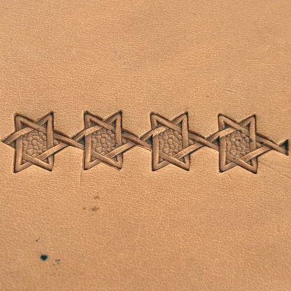 Interwoven Star Geometric leather stamp LT515 — pattern imprint on veg-tan leather