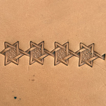 Interwoven Star Geometric leather stamp LT515 — pattern imprint on veg-tan leather