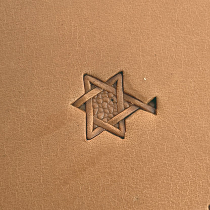Interwoven Star Geometric leather stamp LT515 — single impression on veg-tan leather