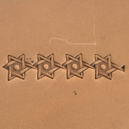 Interlocking Stars Geometric leather stamp LT516 — pattern imprint on veg-tan leather