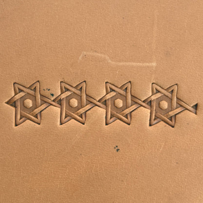 Interlocking Stars Geometric leather stamp LT516 — pattern imprint on veg-tan leather