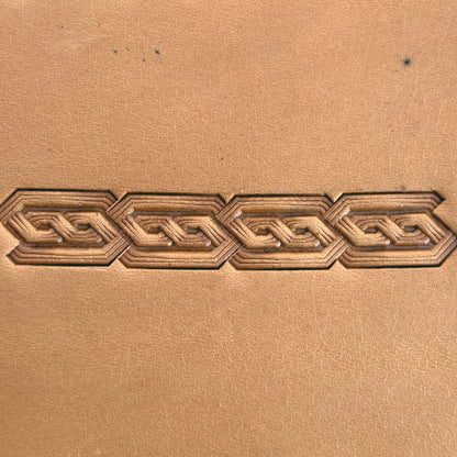 Chain Link Geometric leather stamp LT517 — pattern imprint on veg-tan leather