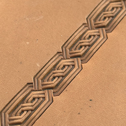 Chain Border Geometric leather stamp LT518 — pattern imprint on veg-tan leather