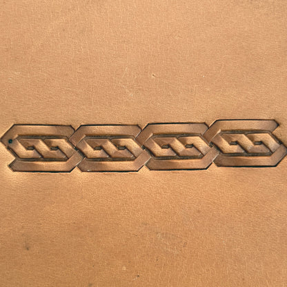 Chain Link Geometric leather stamp LT520 — pattern imprint on veg-tan leather