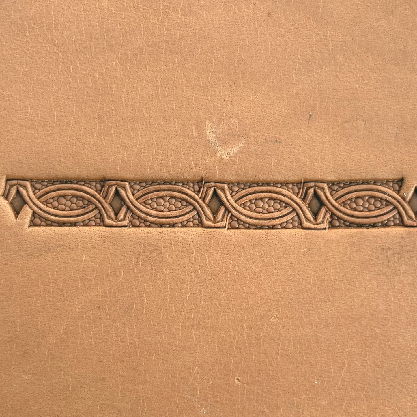 Interlinked Ovals Border Geometric leather stamp LT521 — pattern imprint on veg-tan leather