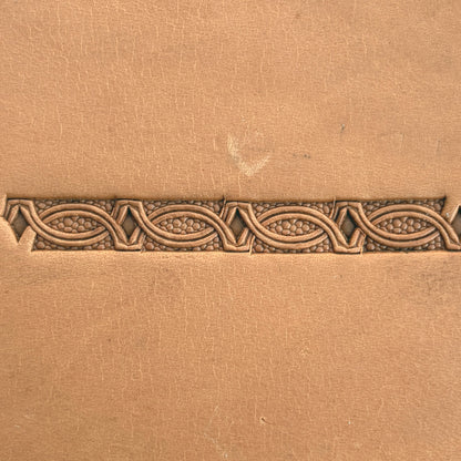Interlinked Ovals Border Geometric leather stamp LT521 — pattern imprint on veg-tan leather